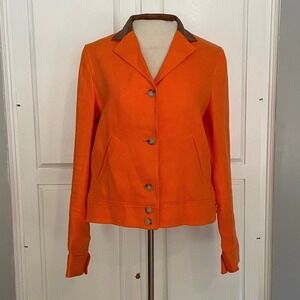 Lauren Ralph Lauren Orange Linen Blend Blazer Jacket‎ Size 10 Leather Collar